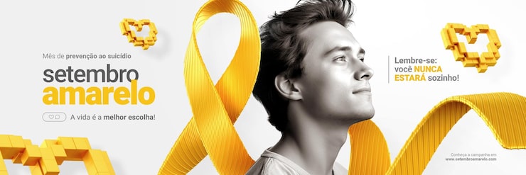 PSD setembro amarelo post conceito psd modelo 3d fita amarela