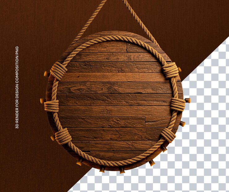 PSD signo de madera rústico con marco de cuerda