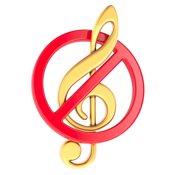 PSD signo de prohibición con nota musical de clave aguda renderización 3d aislada en un fondo transparente