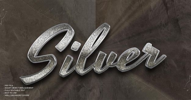 PSD silbertextbearbeitbare 3d-text-effekt