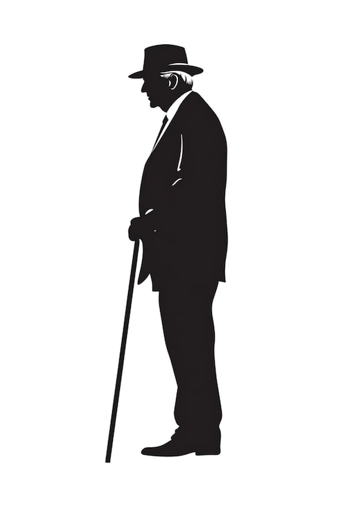 PSD silhouette misteriosa di un vecchio con un bastone