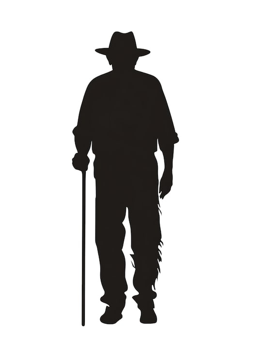 PSD silhouette misteriosa di un vecchio con un bastone