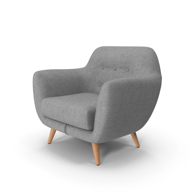 PSD sillón gris acogedor con patas de madera