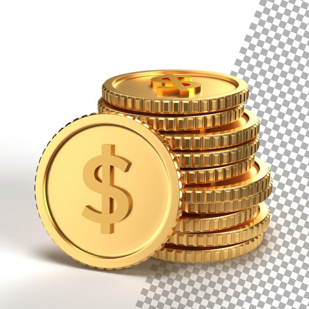 PSD símbolo de dólar icono de moneda de oro aislado renderizado en 3d