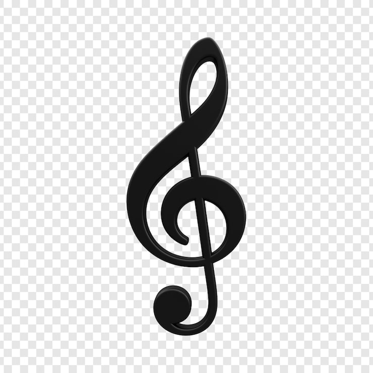 PSD símbolo musical de clave de sol 3d negro sobre fondo transparente
