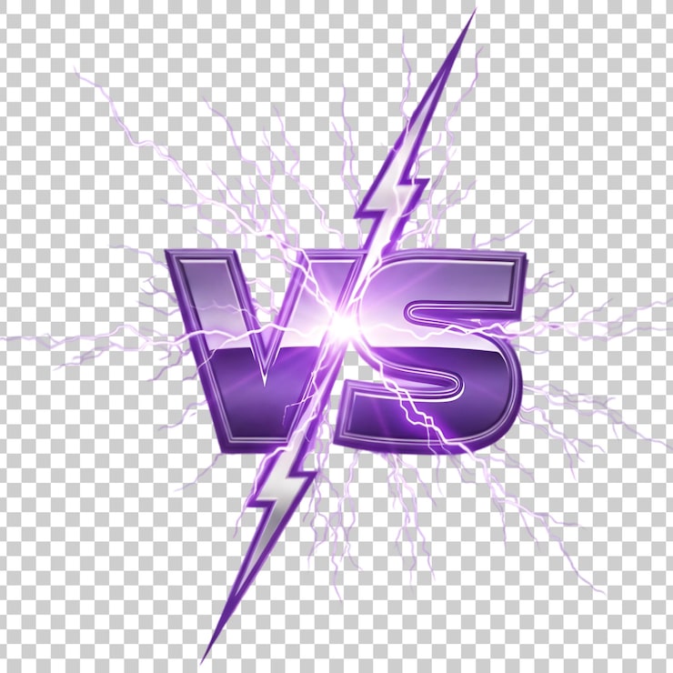 PSD símbolo vs morado dinámico con rayo y chispa eléctrica