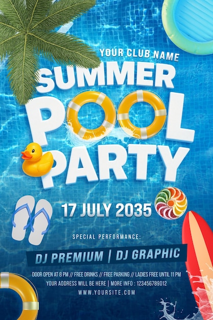PSD sommer-poolparty event-flyer-vorlage
