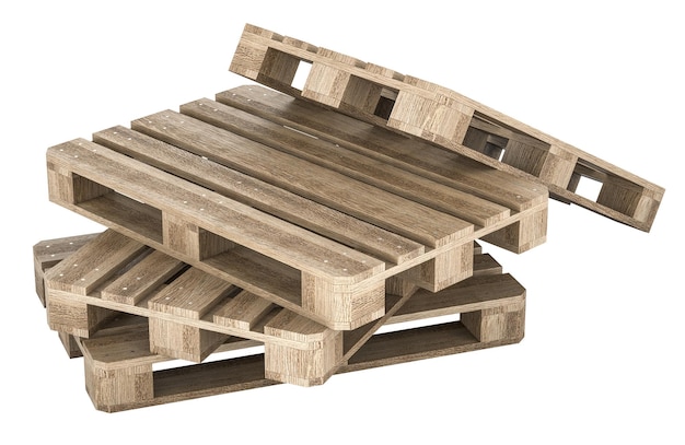 PSD stack di pallet di legno rendering 3d isolato su sfondo trasparente