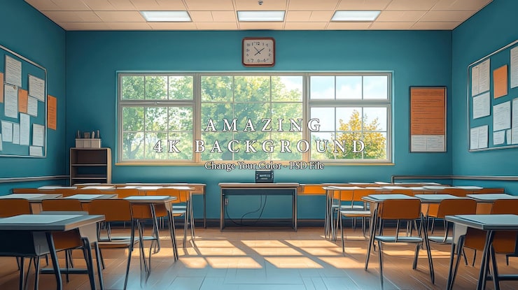PSD sunny classroom eine digitale illustration eines hellen und luftigen schulzimmers