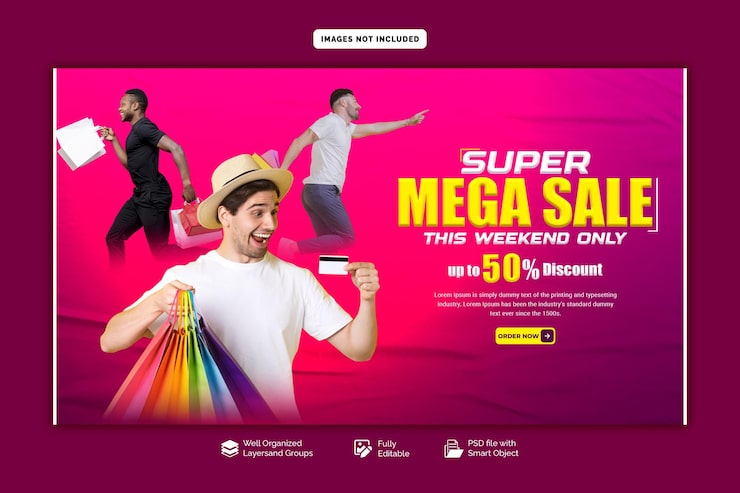 PSD super oferta y plantilla de banner web de mega venta
