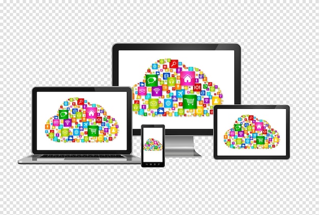 PSD symbole de cloud computing dans l'ensemble de l'ordinateur
