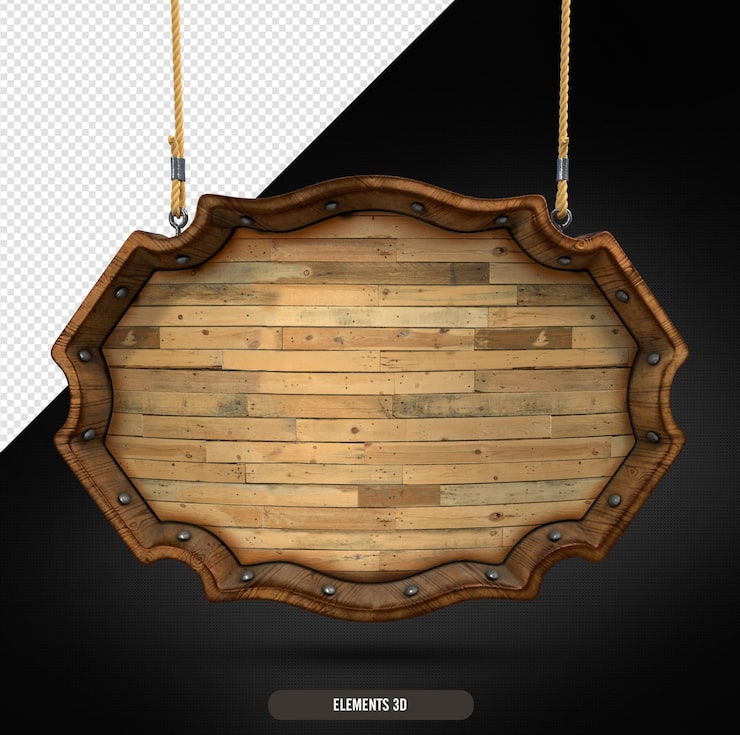 PSD tabla de madera con cuerdas para colgar.