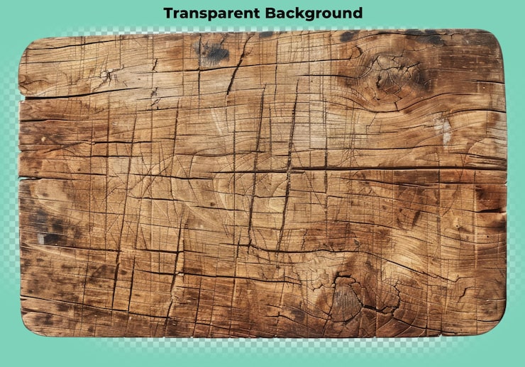 PSD tabla de madera vieja con arañazos aislados en un fondo transparente