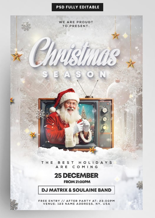 PSD templat flyer acara musim natal undangan xmas putih
