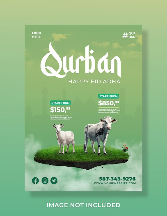 PSD templat flyer penjualan hewan qurbani idul adha mubarak