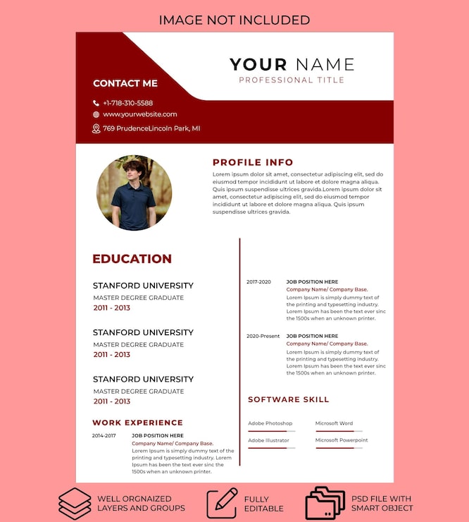 PSD templat resume cv yang elegan dan profesional