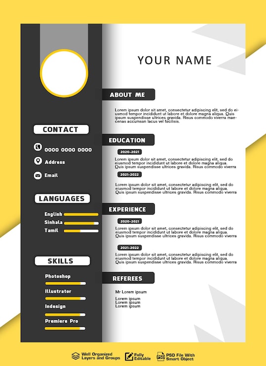 PSD template portofolio resume atau cv psd bersih dan modern gratis