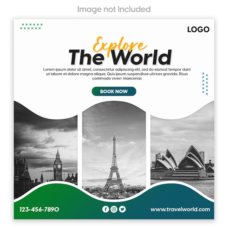 PSD template posting media sosial psd untuk agen perjalanan