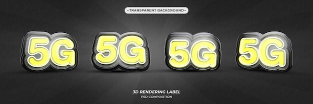 PSD texto 3d resplandor de neón amarillo 5g