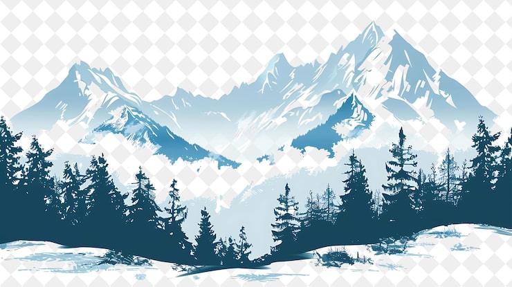 PSD uma cena de inverno com árvores e neve ao fundo