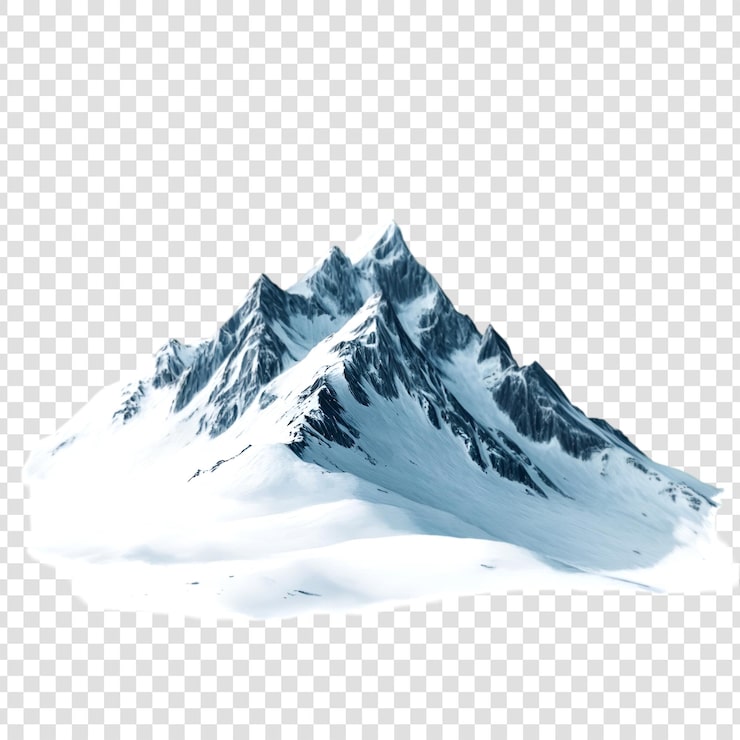 PSD uma montanha coberta de neve com gelo e neve em um fundo transparente