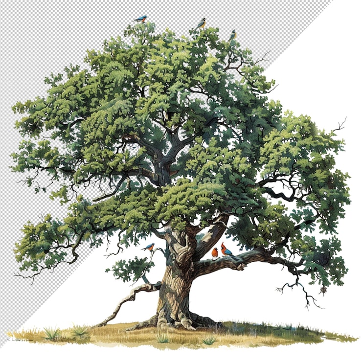 PSD un quercia naturale con gli uccelli