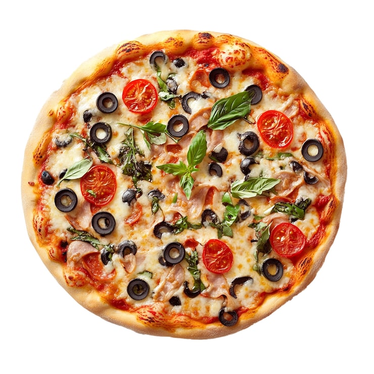 PSD una pizza con olive, pomodori e olive