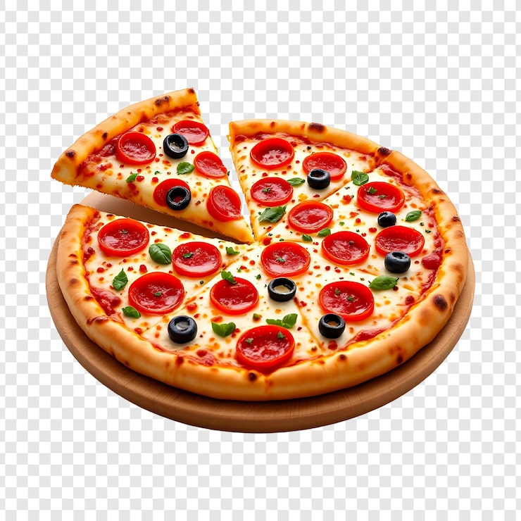 PSD una pizza con una pizza su di essa che dice "quota pizza"
