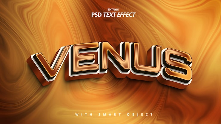 PSD vênus planeta 3d design de modelo editável de efeito de texto futurista