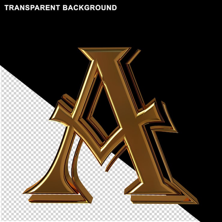 PSD vista frontal de letras doradas.3d letra a