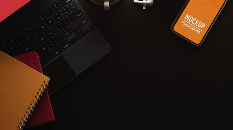 PSD vista superior del espacio de trabajo con maqueta de teléfono