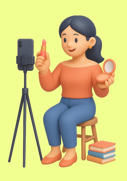 PSD vlogger di bellezza che registra un tutorial di trucco