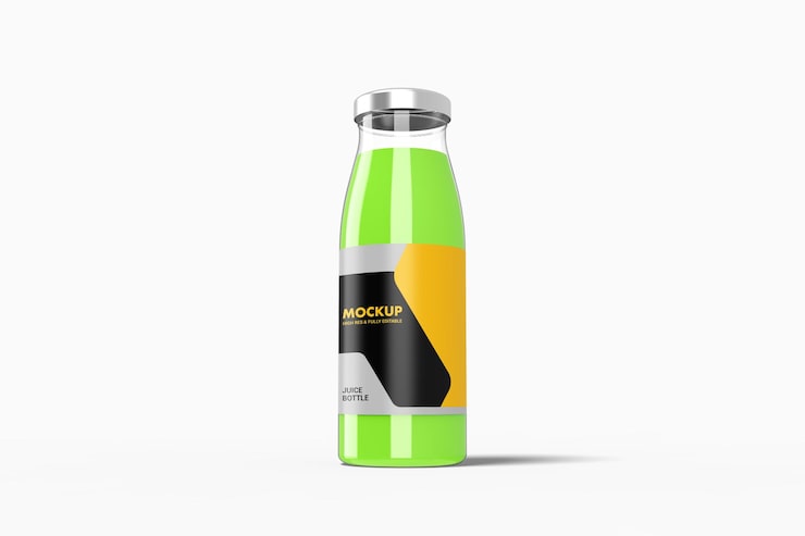 PSD vue en contre-plongée de la maquette de la bouteille de jus