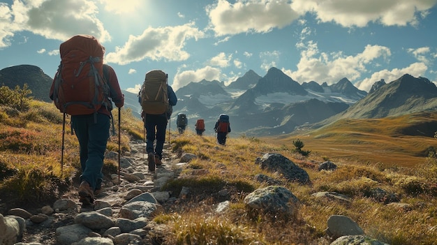 PSD wanderer durch eine gebirgige landschaft