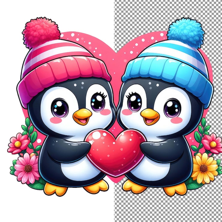 PSD whiskered romance vector art von entzückendem tierpaar, das ein herz hält