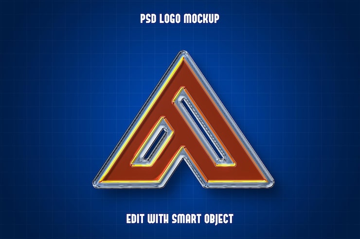 Zdarma PSD 3d neon logo mockup na modrém pozadí
