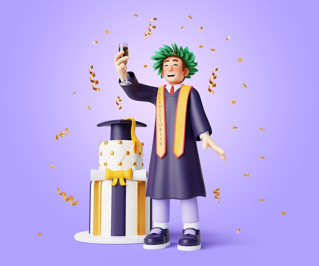 Zdarma PSD 3d rendering postavy absolventa
