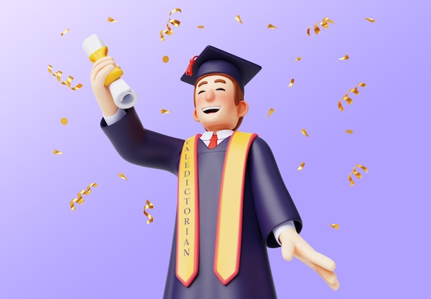 Zdarma PSD 3d rendering postavy absolventa