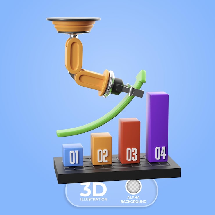 Zdarma PSD graf růstu s ai sbírající data 3d ilustrace
