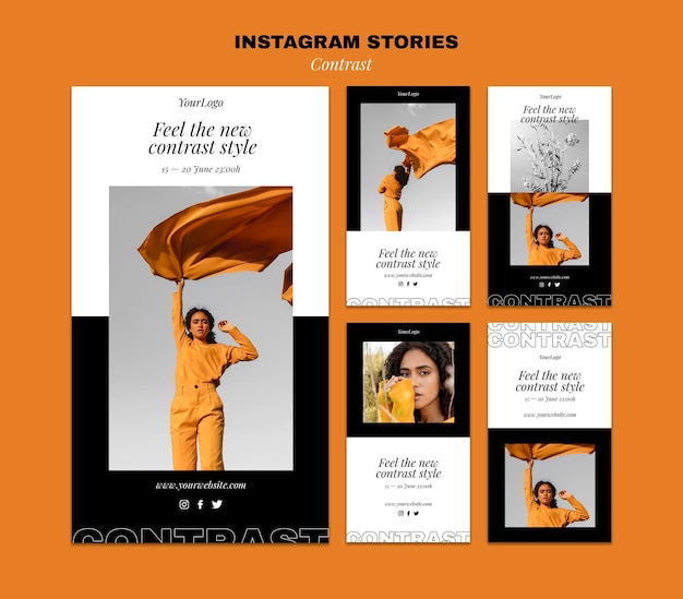 Zdarma PSD kolekce instagram stories pro kontrastní styl