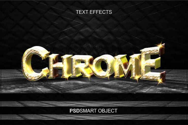 Zdarma PSD luxusní chromový zlatý 3d styl textu maketa