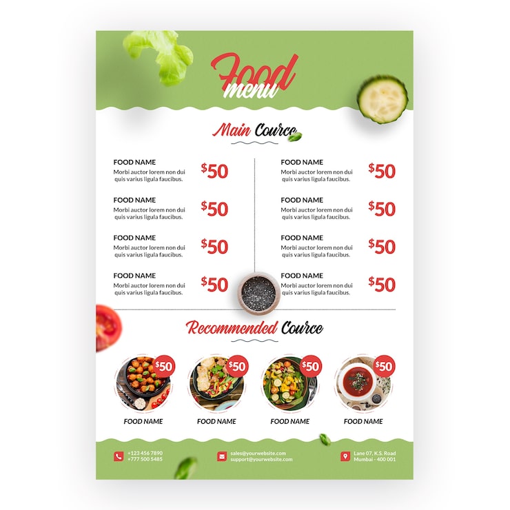 Zdarma PSD menu zdravých a bio potravin