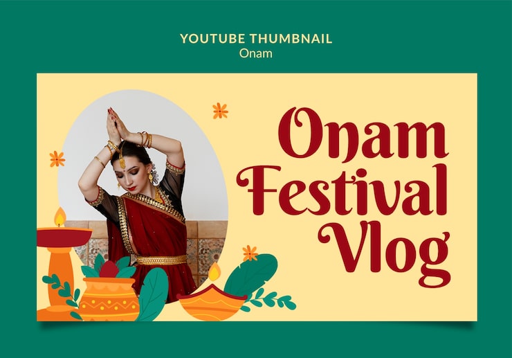 Zdarma PSD plochý design oslavy onam, náhled na youtube