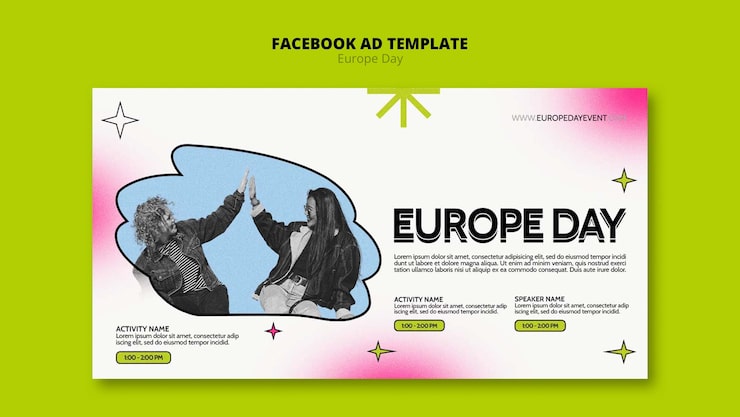 Zdarma PSD šablona pro facebook pro oslavu dne evropy