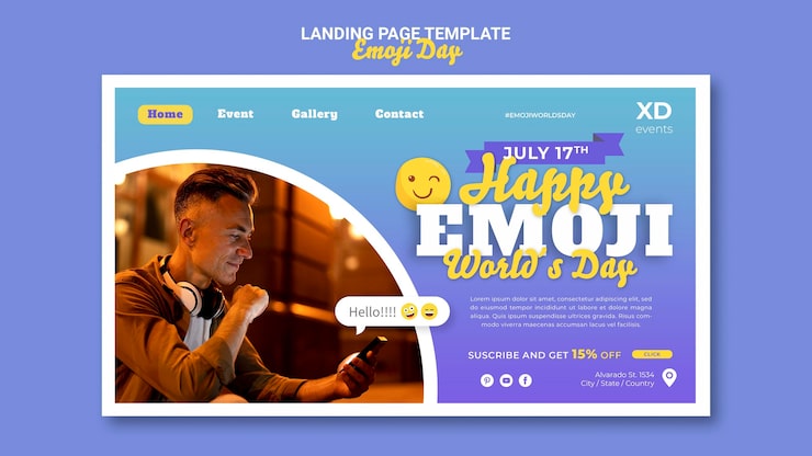 Zdarma PSD šablona vstupní stránky pro den emoji