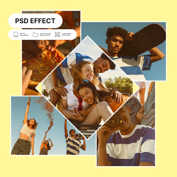 Zdarma PSD sada fotografických efektů mřížky collage