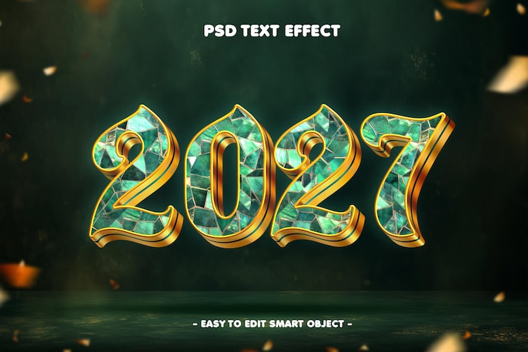 Zdarma PSD šťastný nový rok 2027 editovatelný textový efekt.