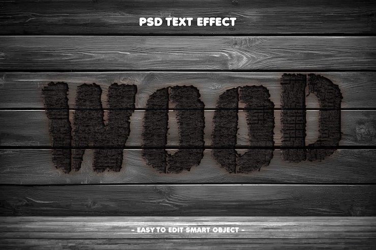 Zdarma PSD textový efekt pálení dřeva