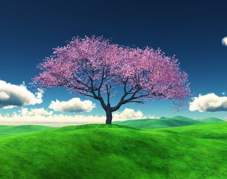 Ücretsiz Fotoğraf bir kiraz ağacının 3 boyutlu render'ı