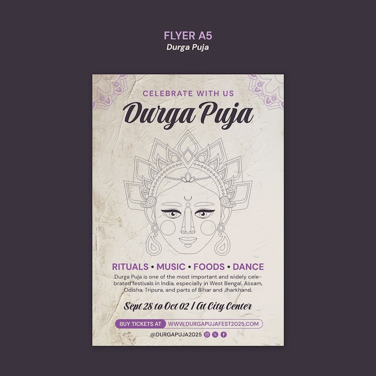 Ücretsiz PSD durga puja festival el ilanı